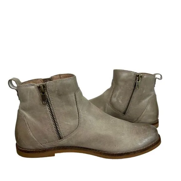 Taos Footwear Double Time Gray Sand Leather Ankle Boots Double Zippers Size 7M