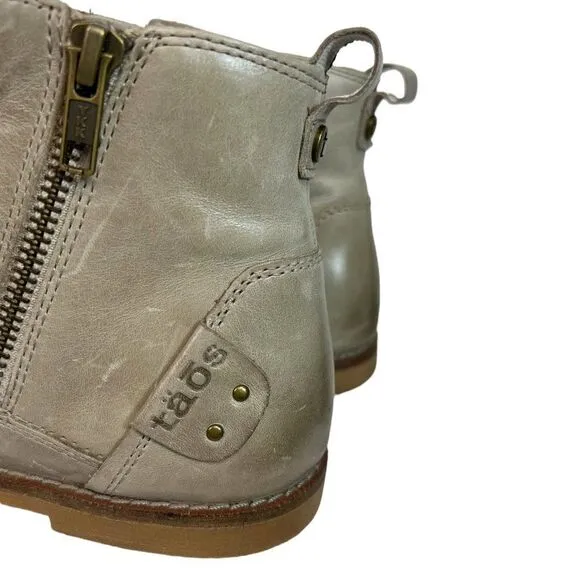 Taos Footwear Double Time Gray Sand Leather Ankle Boots Double Zippers Size 7M