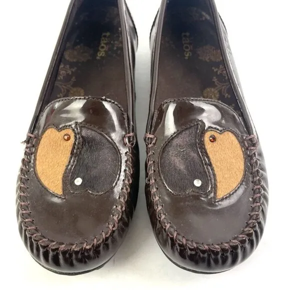 Taos Soulmates Shoes 6 Brown Patent Leather Hearts Loafer Slip On Womens