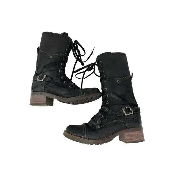 Taos Tall Crave Boots Womens Size 7-7.5 Black Rugged Leather Lace Up