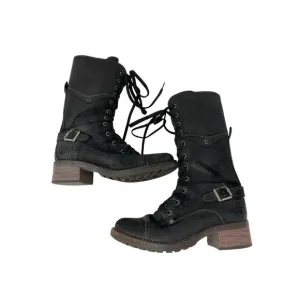 Taos Tall Crave Boots Womens Size 7-7.5 Black Rugged Leather Lace Up
