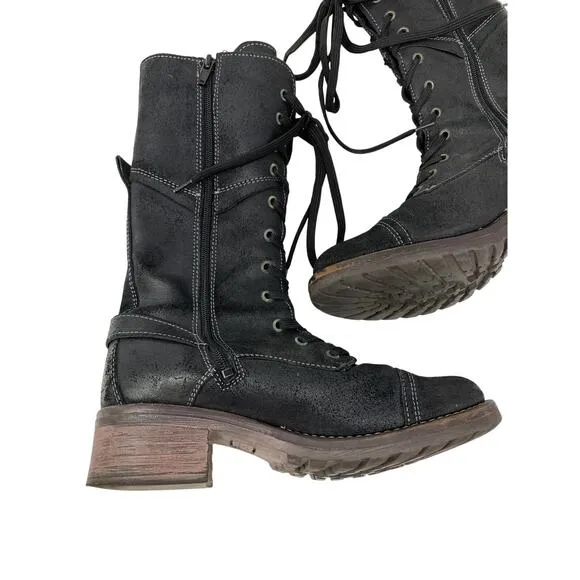 Taos Tall Crave Boots Womens Size 7-7.5 Black Rugged Leather Lace Up