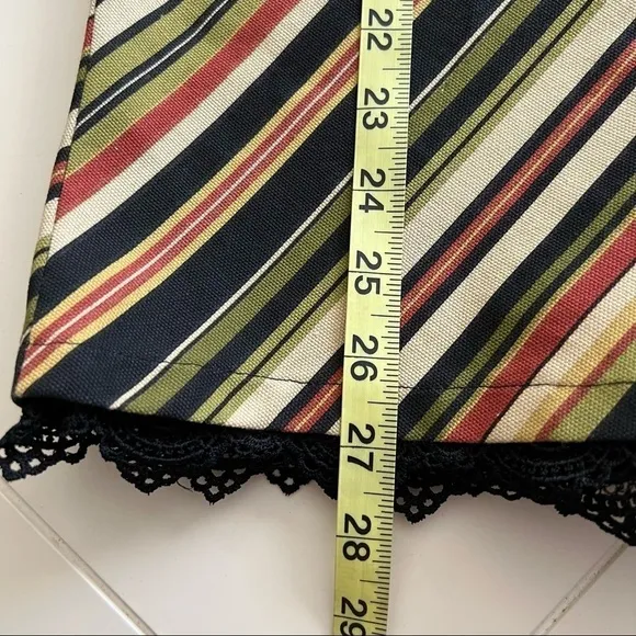 TASHA POLIZZI Bias Stripe Cotton Skirt with Crochet Lace Trim Size Small
