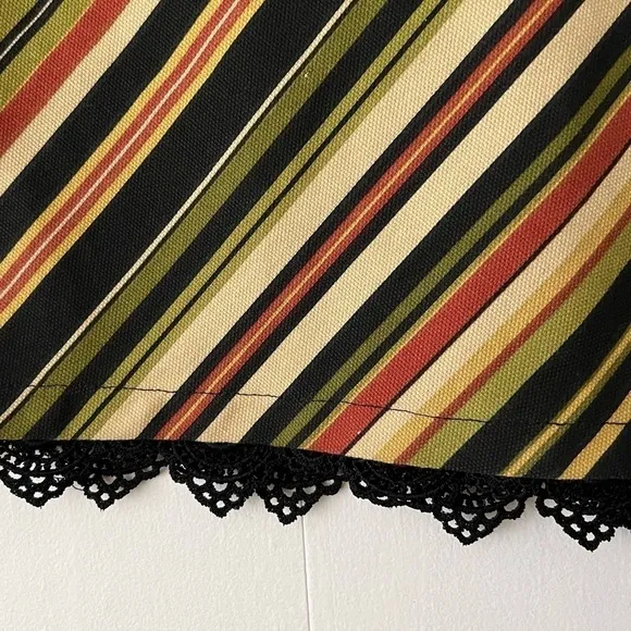 TASHA POLIZZI Bias Stripe Cotton Skirt with Crochet Lace Trim Size Small