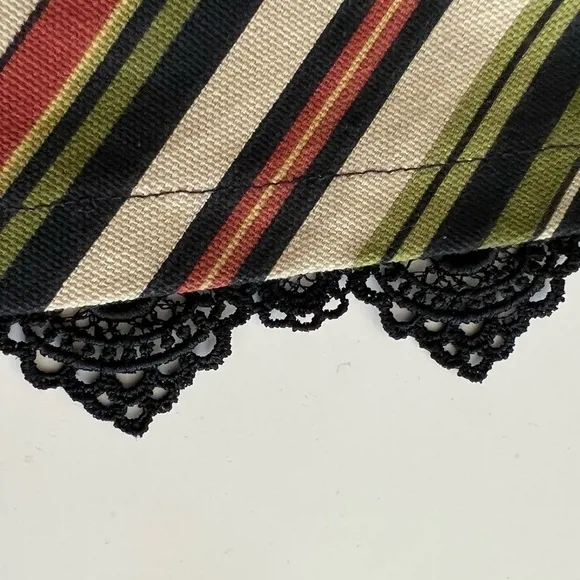 TASHA POLIZZI Bias Stripe Cotton Skirt with Crochet Lace Trim Size Small