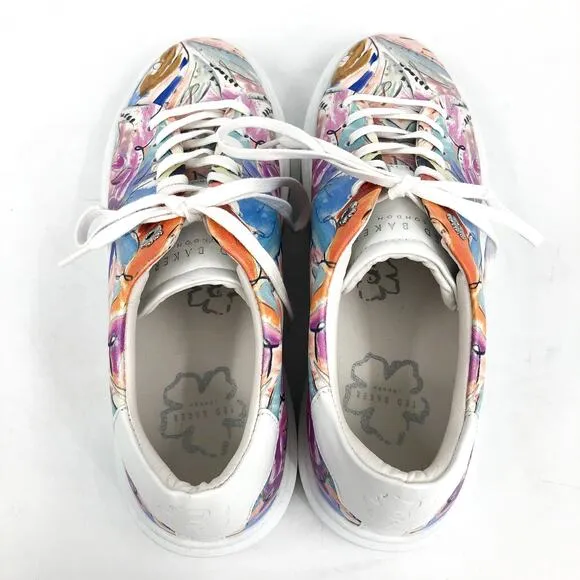 TED BAKER Women's Lorma Platform Sneaker 9.5 Art Print White Multicolor NWOB