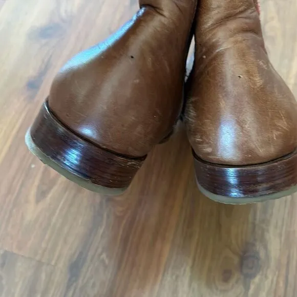 Teysha artisan rugged tan leather boots with embroidered fabric southwestern sty