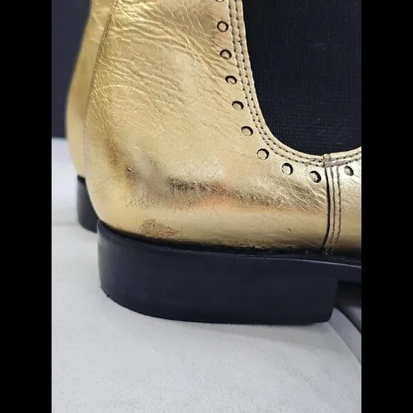The Office Of Angela Scott Gold Leather Pull On Boots Flat Womens Shoes 37.5 7.5