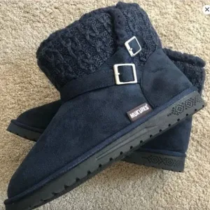 The Original Muk Luks Faux Fur Sweater Look Boots Blue NEW Fur Lining