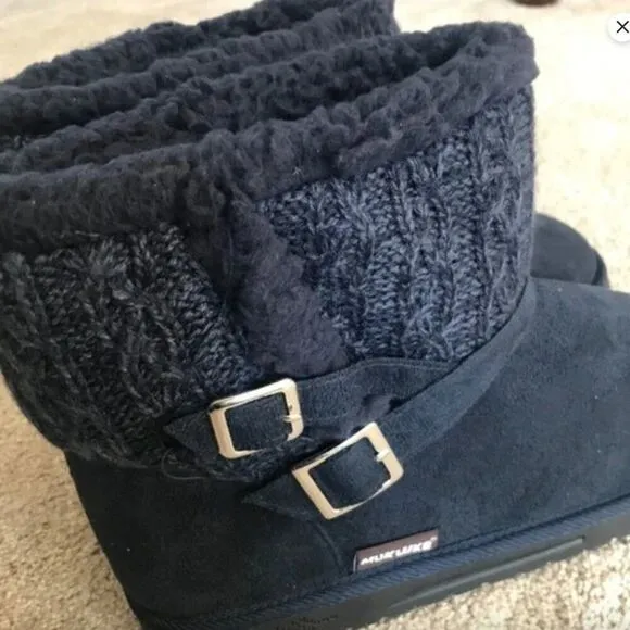 The Original Muk Luks Faux Fur Sweater Look Boots Blue NEW Fur Lining