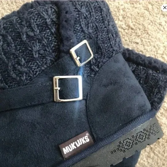 The Original Muk Luks Faux Fur Sweater Look Boots Blue NEW Fur Lining