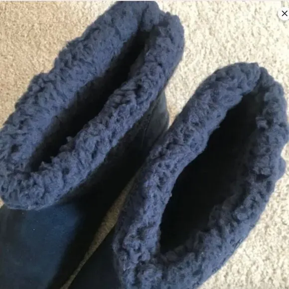 The Original Muk Luks Faux Fur Sweater Look Boots Blue NEW Fur Lining