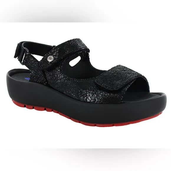 The Wolky Rio Black Leather Suede Crush Crash Adjustable Velcro Sandals Shoes 37