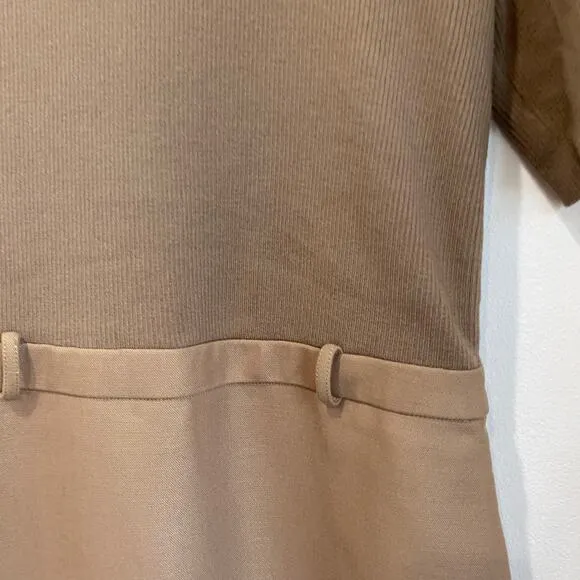 Theory Preppy Academia Tan Combo Dress in Bistretch Wool Twill Size Large