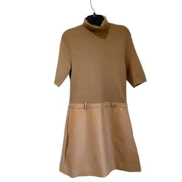 Theory Preppy Academia Tan Combo Dress in Bistretch Wool Twill Size Large