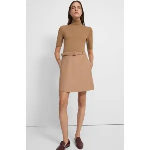 Theory Preppy Academia Tan Combo Dress in Bistretch Wool Twill Size Large