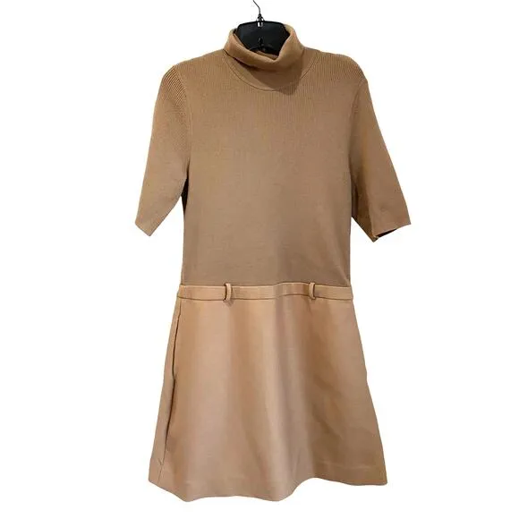 Theory Preppy Academia Tan Combo Dress in Bistretch Wool Twill Size Large