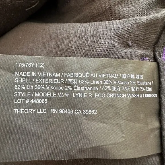 Theory Shorts Size 12 Linen Blend Lynie R Amethyst $215 Pockets Stretch Soft NEW