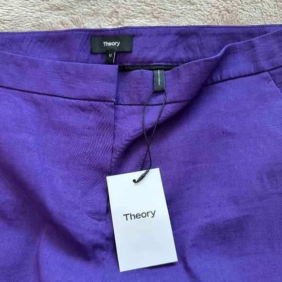 Theory Shorts Size 12 Linen Blend Lynie R Amethyst $215 Pockets Stretch Soft NEW