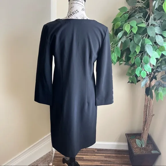 Theory Wool Blend Long Sleeve Shift Dress Black Sz 8