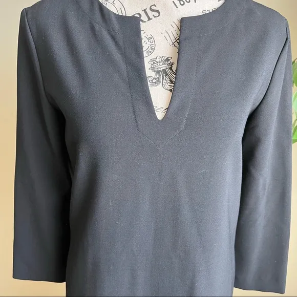 Theory Wool Blend Long Sleeve Shift Dress Black Sz 8