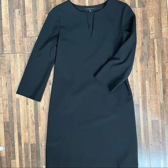 Theory Wool Blend Long Sleeve Shift Dress Black Sz 8