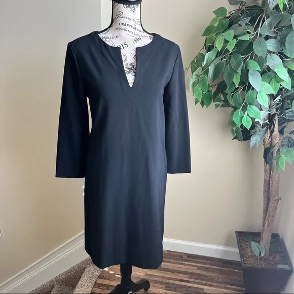 Theory Wool Blend Long Sleeve Shift Dress Black Sz 8