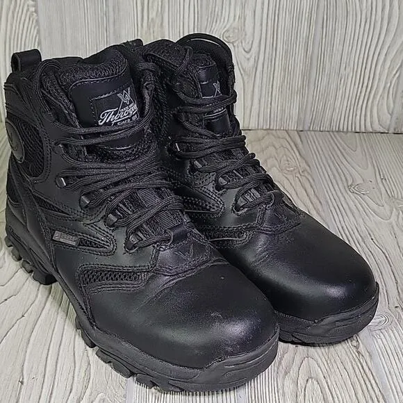 Thorogood 6 Inch Black Leather Waterproof Work Boots Mens Size 7W Womens 9W