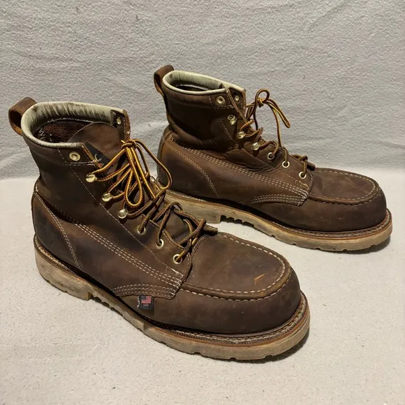 Thorogood Men's 6&quot; Leather Moc Steel Toe Work Boots Brown Size 11.5 D USA made