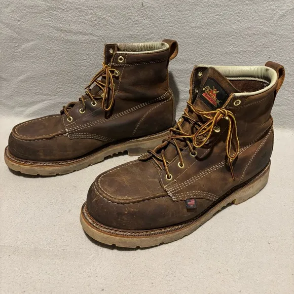 Thorogood Men's 6&quot; Leather Moc Steel Toe Work Boots Brown Size 11.5 D USA made