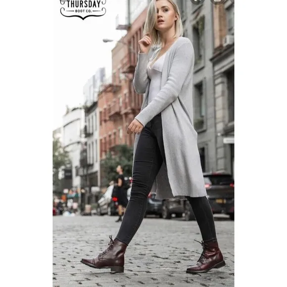 THURSDAY BOOT CAPTAIN Burgundy Leather Lace Combat BOOTS Women Sz 5 / 35 NEW