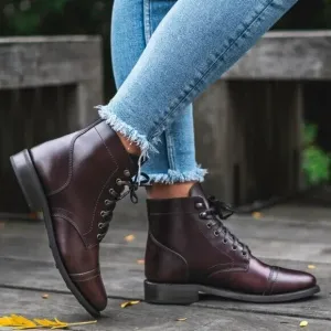 THURSDAY BOOT CAPTAIN Burgundy Leather Lace Combat BOOTS Women Sz 5 / 35 NEW
