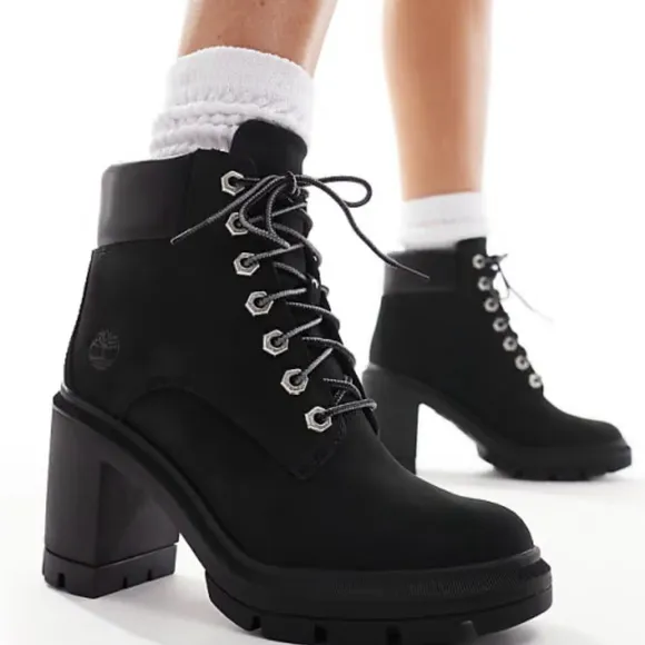 Timberland Black Heeled Combat Boots