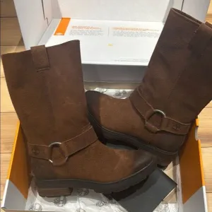 Timberland Brown Combat Moto Boots with Leather Finish