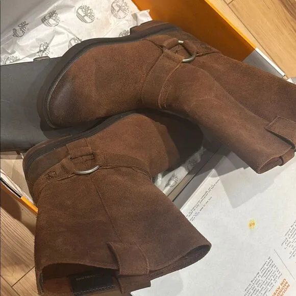 Timberland Brown Combat Moto Boots with Leather Finish