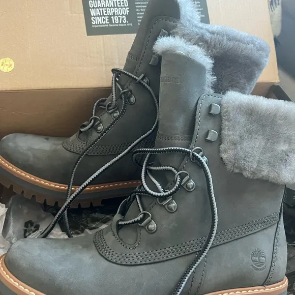 Timberland Gray Courmayeur Valley Shearling lined Winter Boots with Rugged Soles