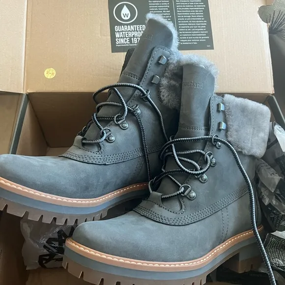 Timberland Gray Courmayeur Valley Shearling lined Winter Boots with Rugged Soles