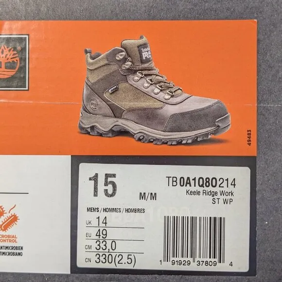 Timberland Keele Ridge Steel Toe Work Boots, Brown, Men's 15 M
