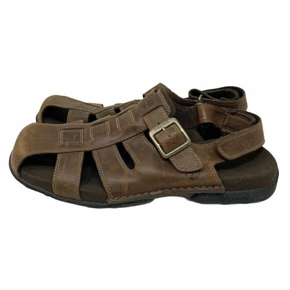 Timberland Mens Fisherman Sandals Shoes Brown Buckle Adjustable Strap Leather 11