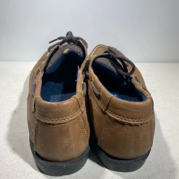 Timberland Mens Size 13 Two-Eye Brown Leather Deck Shoes Lace Around