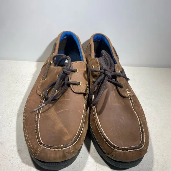 Timberland Mens Size 13 Two-Eye Brown Leather Deck Shoes Lace Around