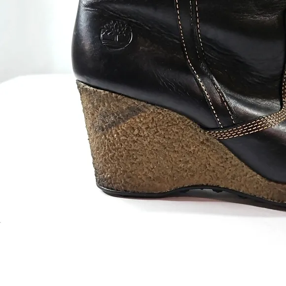 Timberland Monogram Tall Black Leather Womens Faux Fur Boots Size 9