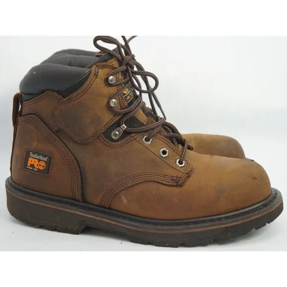 Timberland Pro 6&quot; Pit Boss Stell Toe Work Men Leather Brown Boots Size US 9.5 M