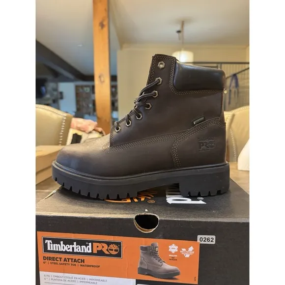 Timberland Pro Men's 6&quot; Direct Attach Safety Toe Brown Work Boots Shoes Size 9.5