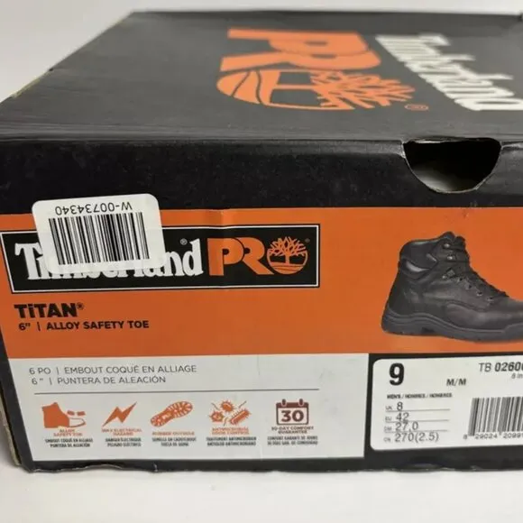 Timberland Pro Men’s Titan 6”, Alloy Toe Work Boots Black, Size 9 M