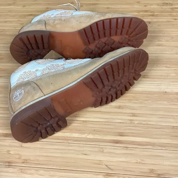 Timberland Tan Leather Tree Logo Combat Boots 10.5M