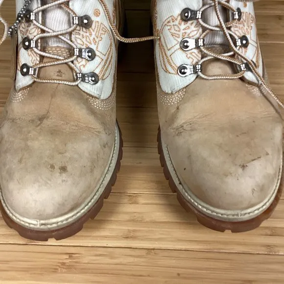 Timberland Tan Leather Tree Logo Combat Boots 10.5M
