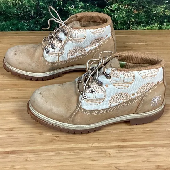 Timberland Tan Leather Tree Logo Combat Boots 10.5M