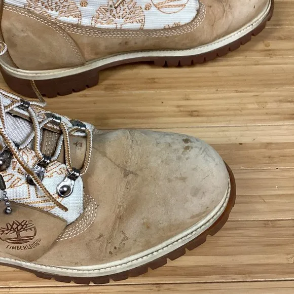 Timberland Tan Leather Tree Logo Combat Boots 10.5M