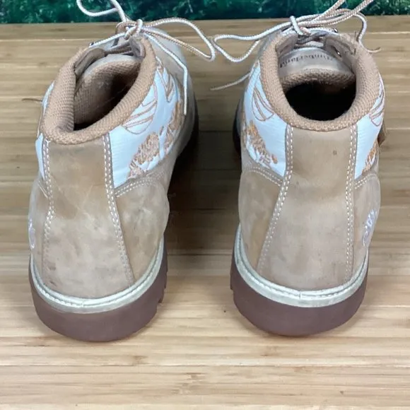 Timberland Tan Leather Tree Logo Combat Boots 10.5M